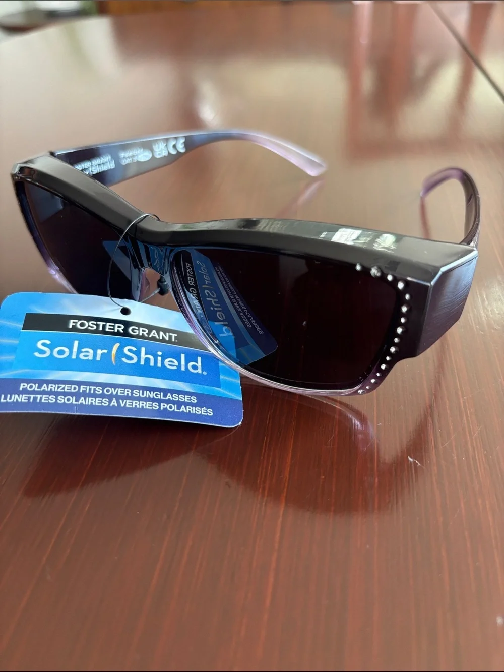 Foster Grant Solar Shield polarized,tortoise shell plum arm/lens,over glasses